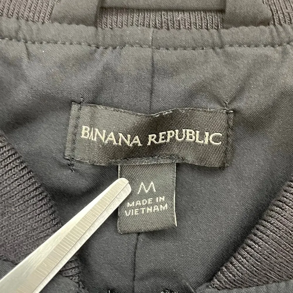 Banana Republic Bomber Jacket Mens Medium Black Full Zip Stretch Lightweight